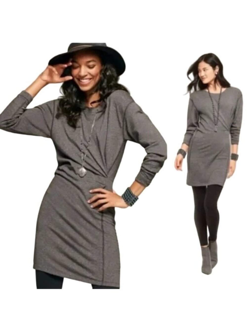 CAbi 3650 Put On Sweatshirt Dress Small Gathered Waist Pullover Comfort Casual